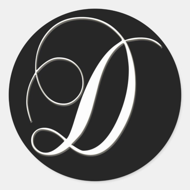 Adesivo Redondo D monograma - elegante preto e branco (Frente)