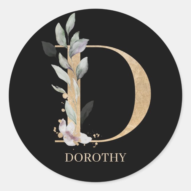 Adesivo Redondo D Monograma Floral Personalizado Clássico Redondo (Frente)