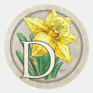 Adesivo Redondo D para Daffodil Flower Mongram Stickers redondos