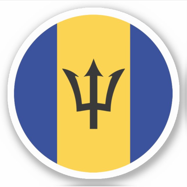 Adesivo Redondo da Bandeira de Barbados (Frente)