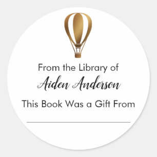 Adesivo Redondo Da Biblioteca do Dourado Balão de Ar Quente