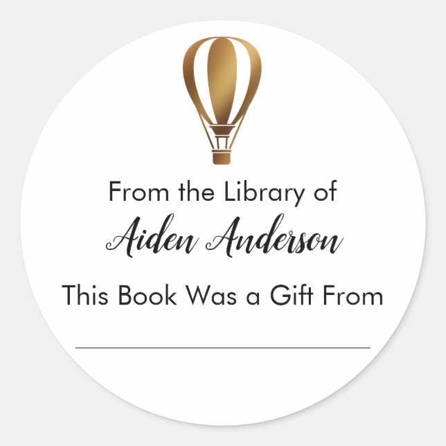 Adesivo Redondo Da Biblioteca do Dourado Balão de Ar Quente (Frente)