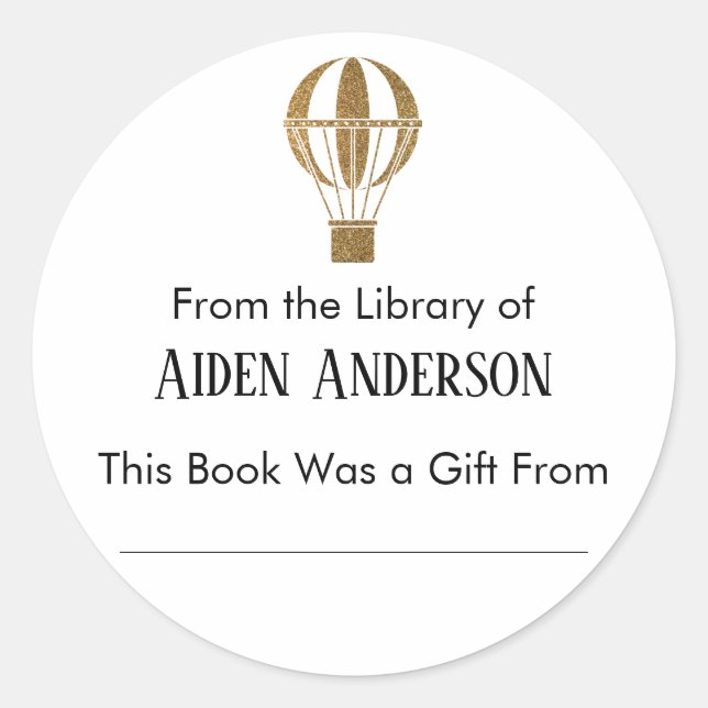 Adesivo Redondo Da Biblioteca do Dourado Balão de Ar Quente (Frente)