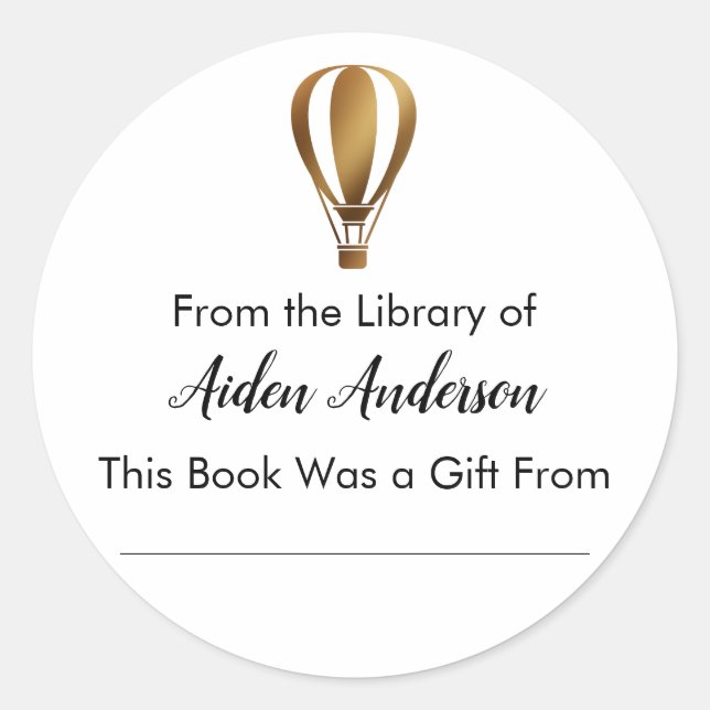 Adesivo Redondo Da Biblioteca do Dourado Balão de Ar Quente (Frente)