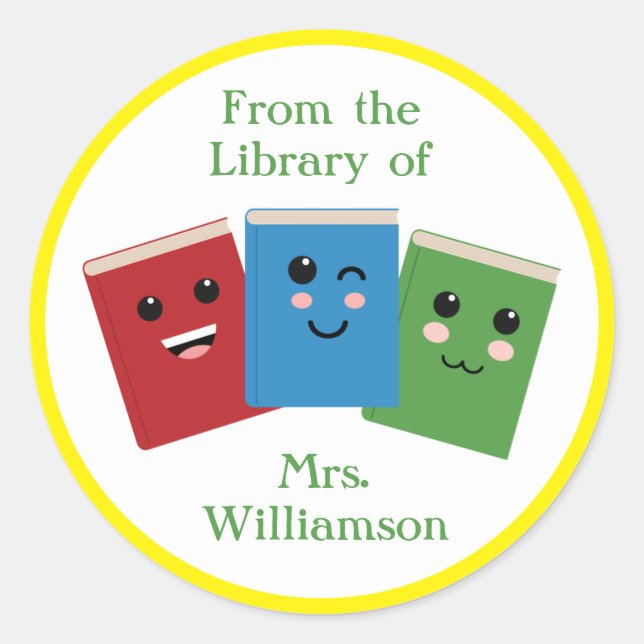 Adesivo Redondo Da Biblioteca do Nome do Professor Clas Personaliz (Frente)