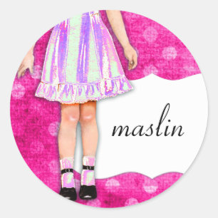 Adesivo Redondo Da boneca feminino da menina do GC   pontos