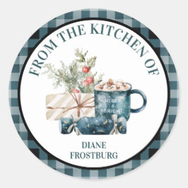 Adesivo Redondo Da Cozinha da Comida de Natal Azul Teal