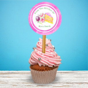 Adesivo Redondo Da Cozinha De Bolo De Aquarela Com Flores