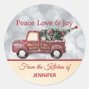 Adesivo Redondo Da Cozinha de   Caminhão de Natal Vermelho