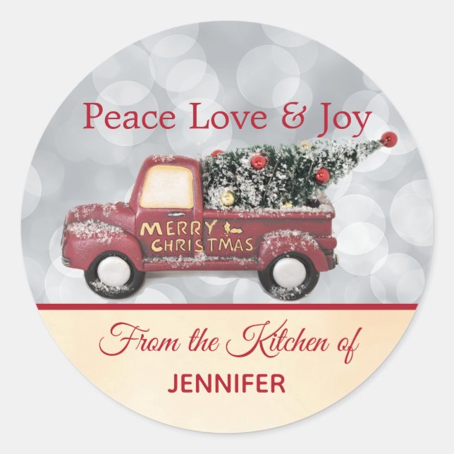 Adesivo Redondo Da Cozinha de | Caminhão de Natal Vermelho (Frente)