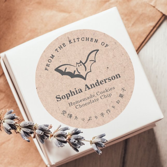 Adesivo Redondo Da Cozinha do Halloween Bat Kraft Rustic (Criador carregado)