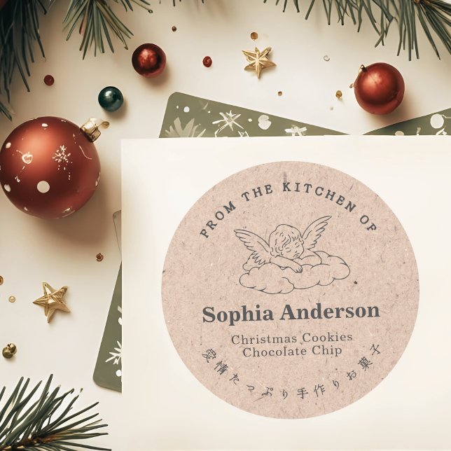 Adesivo Redondo Da Cozinha do Natal Angel Wing Kraft (Criador carregado)