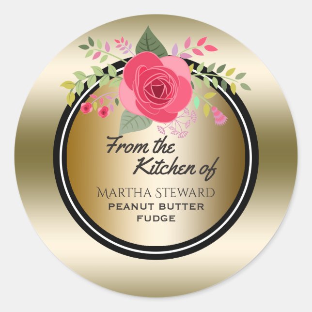 Adesivo Redondo Da Cozinha do Nome Elegante Dourado Floral (Frente)