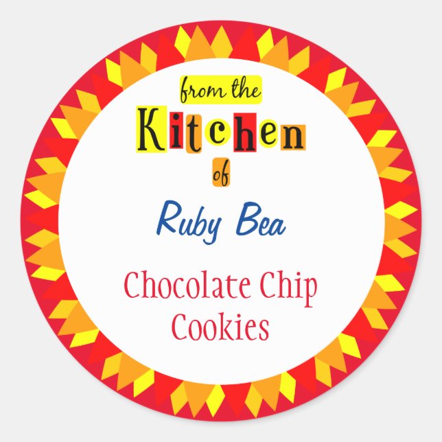 Adesivo Redondo Da Cozinha do Starburst Retro Editável (Frente)