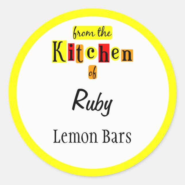 Adesivo Redondo Da Cozinha dos Stickers Personalizados Amarelo Ver (Frente)