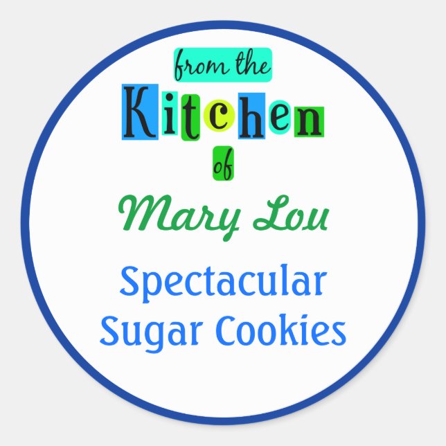 Adesivo Redondo Da Cozinha dos Sticks Verdes Azuis (Frente)