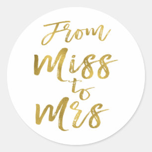 Adesivo Redondo Da senhorita à Sra. folha Dourado de partido de