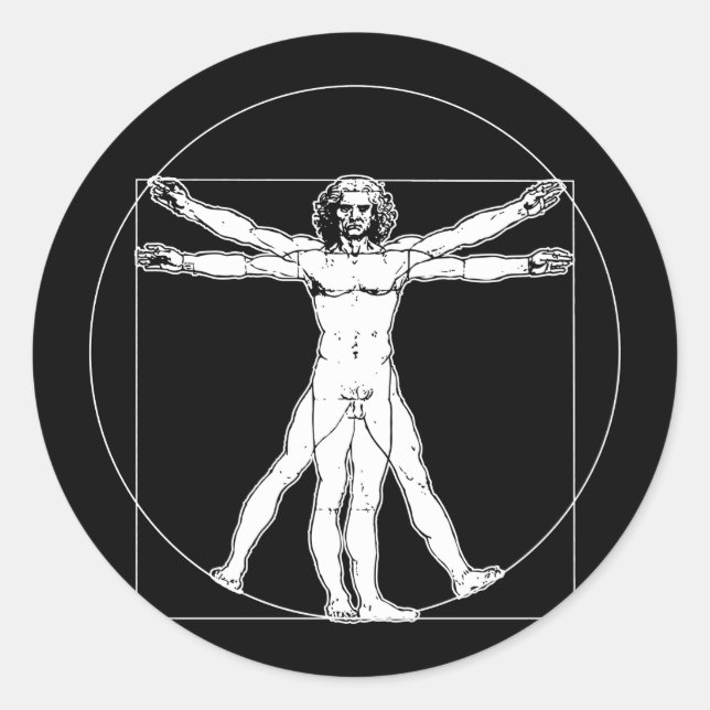 Adesivo Redondo Da Vinci Vitruvian Man Sticker (Frente)
