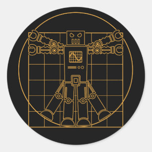 Adesivo Redondo Da Vinci Vitruvian Robot Sticker