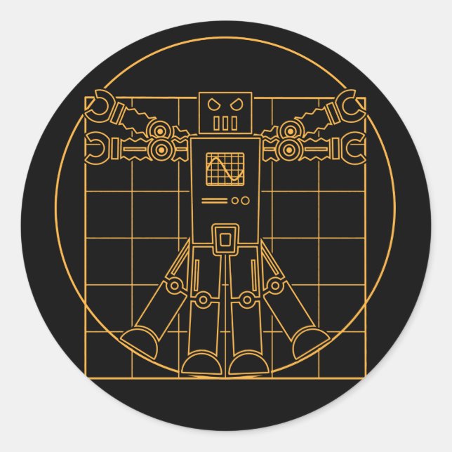 Adesivo Redondo Da Vinci Vitruvian Robot Sticker (Frente)