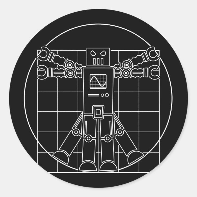 Adesivo Redondo Da Vinci Vitruvian Robot Sticker (Frente)