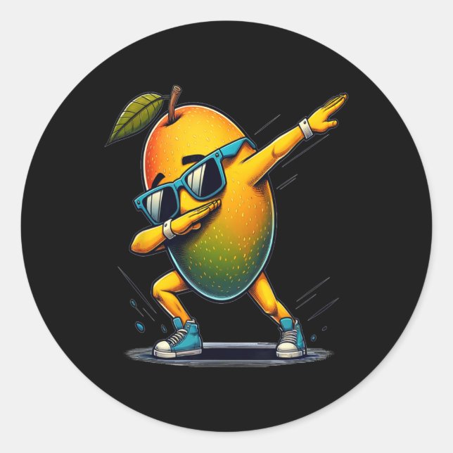 Adesivo Redondo Dab Dance Mango Funny Dancing Dabbing Fruta (Frente)