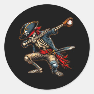 Adesivo Redondo Dab Skeleton Dabbing Skeleton Pirate Baseball