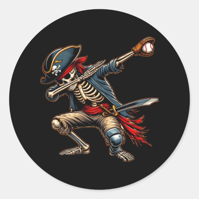 Adesivo Redondo Dab Skeleton Dabbing Skeleton Pirate Baseball (Frente)