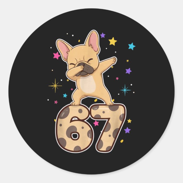 Adesivo Redondo Dabbing 67 French Bulldog 67 Dog Funny Six Seven M (Frente)