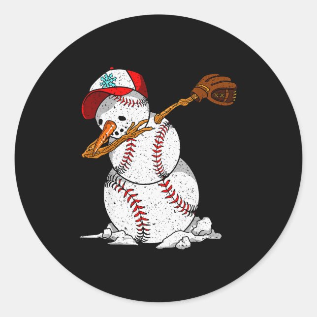 Adesivo Redondo Dabbing Baseball Snowman Snow Christmas Xmas Holid (Frente)