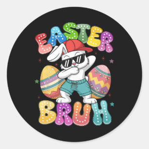 Adesivo Redondo Dabbing Bunny Páscoa Bruh Meme Engraçado Dizendo A