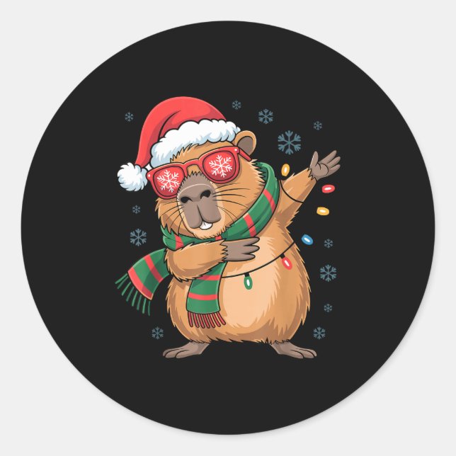 Adesivo Redondo Dabbing Capybara Christmas Santa Hat Funny Holiday (Frente)