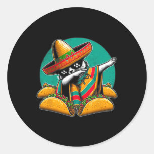 Adesivo Redondo Dabbing Cat Tacos Mexicanos Poncho Sombrero Cinco