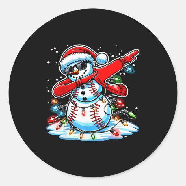 Adesivo Redondo Dabbing Christmas Baseball Snowman Boys Baseball W (Frente)