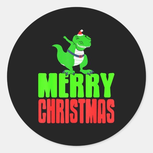 Adesivo Redondo Dabbing Dinosaur Merry Christmas Holiday Humor  (Frente)