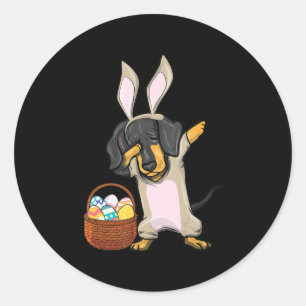 Adesivo Redondo Dabbing Easter Bunny Dachshund Doxie Girls Design