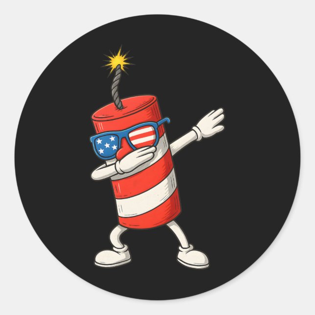 Adesivo Redondo Dabbing Firecracker Funny 4 De Julho Boys Te (Frente)