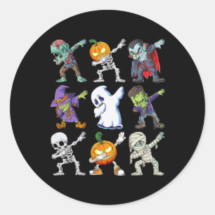 Adesivo Redondo Dabbing Halloween Boys Skeleton Zombie Scary Pumpk