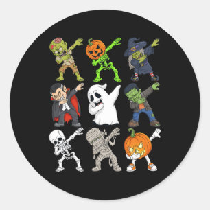 Adesivo Redondo Dabbing Halloween Skeleton Zombie Scary Pumpkin Va