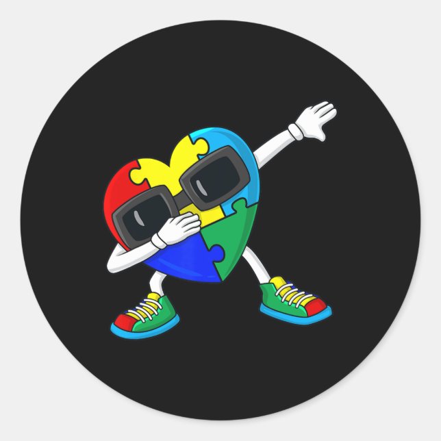 Adesivo Redondo Dabbing Heart Quebra-cabeça, peças Autism Dab Boys (Frente)