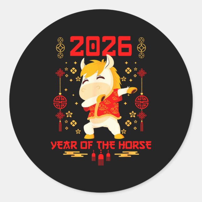 Adesivo Redondo Dabbing Horse Chinese New Year Of The Horse2026  (Frente)