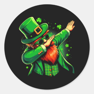 Adesivo Redondo Dabbing Leprechaun Boys Raparigas Crianças St Padd