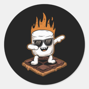 Adesivo Redondo Dabbing Marshmallow Camping Smores Kawaii S'mores 