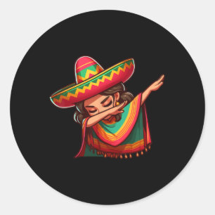 Adesivo Redondo Dabbing mexicana Poncho Cinco De Mayo Girl