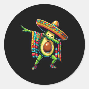 Adesivo Redondo Dabbing mexicano Poncho Avocado Cinco De Mayo