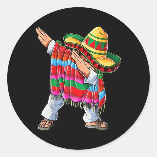 Adesivo Redondo Dabbing mexicano Poncho Cinco de Mayo Boys Men (Frente)