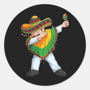 Adesivo Redondo Dabbing mexicano Poncho Sombrero Cinco De Mayo