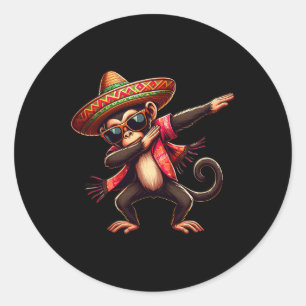 Adesivo Redondo Dabbing Monkey Sombrero Poncho Cinco De Mayo Mexic