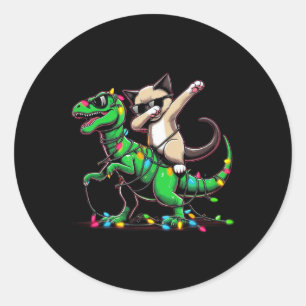 Adesivo Redondo Dabbing Oriental Shorthair No Xmas Lights Dinosaur