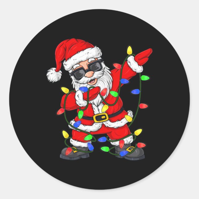 Adesivo Redondo Dabbing Papai Noel, Árvore de Natal, Criança (Frente)
